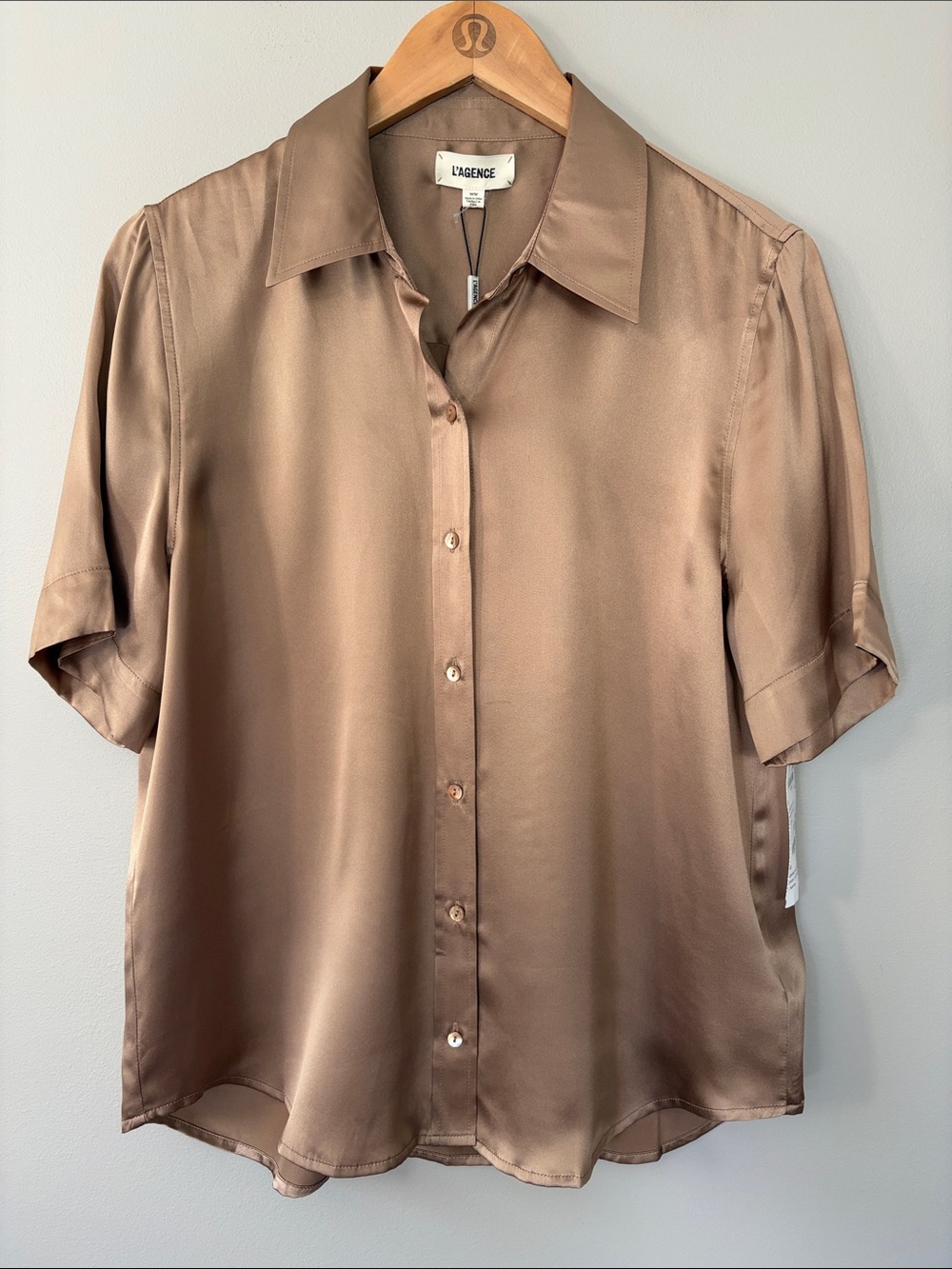 L’Agence Ellah Silk Button Down Shirt Dark Cappuccino Blouse Medium NWT